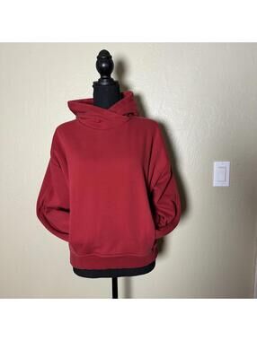 Athleta Modern Athleisure Fleece Hoodie Relaxed Pullover Raspberry Red Cozy